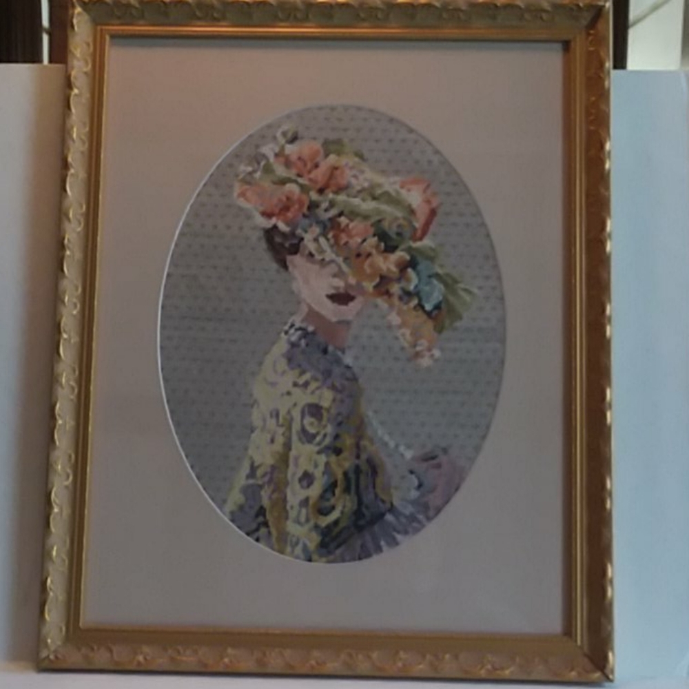 Beautiful Needlepoint Picture in Gold Frame